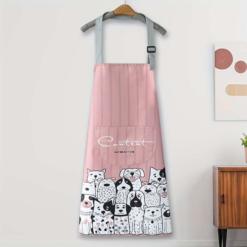 1pc Cute Cartoon Dog Apron for Adults Polyester Kitchen Chef Apron with Pockets Blue Striped