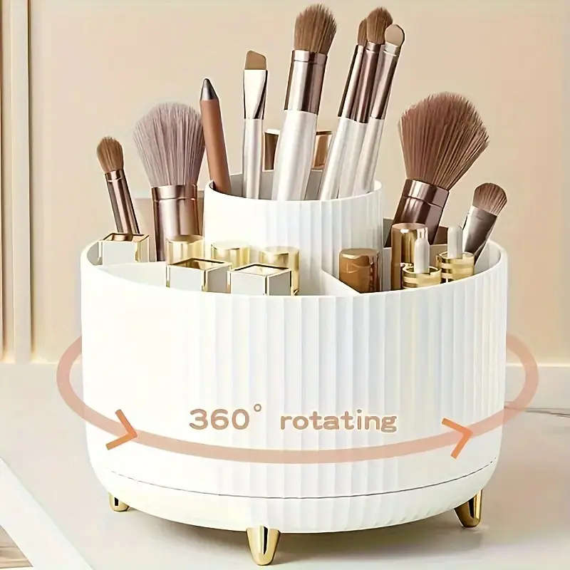 1pc 360 Rotating Makeup Organizer Plastic Cosmetic Storage with 5 Compartments Multi-Functional