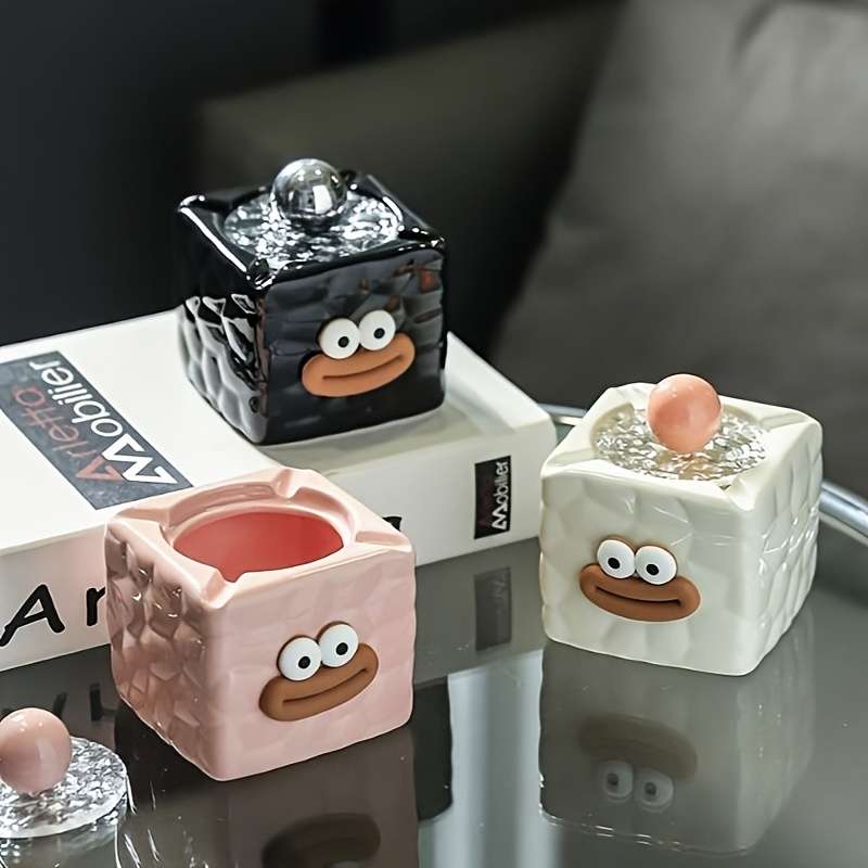 1pc Creative Cute Ceramic Ashtray Square Shape Contemporary Style High-end Tabletop Decoration