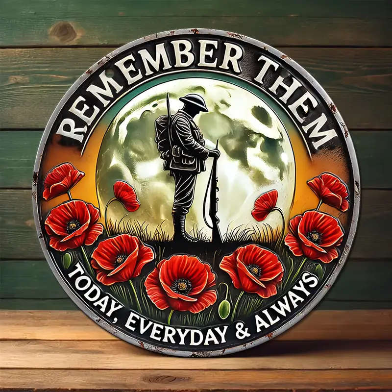 1pc Vintage Aluminum Remember Them Sign 20.32cmx20.32cm Patriotic Soldier Poppy Design Ideal for Man