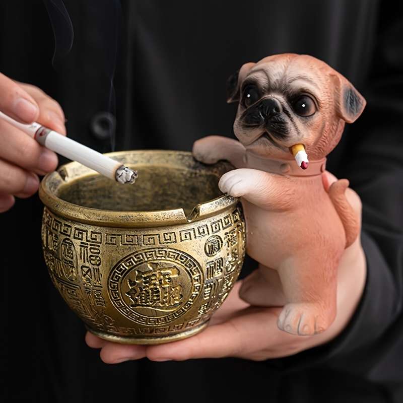 1pc Unique Resin Pug Ashtray Creative Cartoon Dog Design for Home Office Hotel Decor Per
