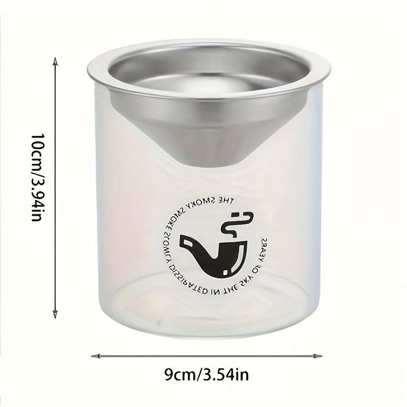 1pc Vintage Round Glass Ashtray with Lid Stainless Steel Funnel Creative Office Home Ashtray