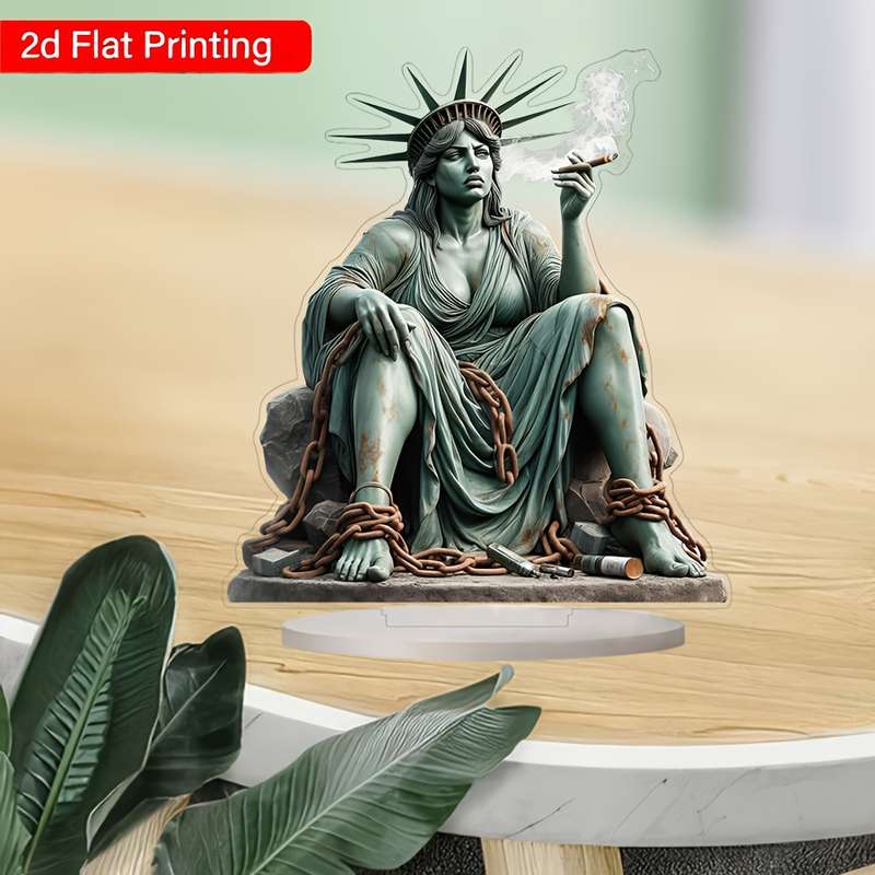 1pc 2D Flat   Acrylic Figurine Statue of Liberty Smoking Home and Office Decoration  F