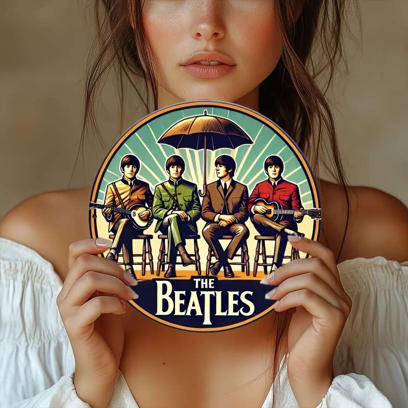 1pc 2D Flat  20.32 x 20.32 cm Retro-Style Aluminum Wall Art Sign The Beatles Design Vibrant