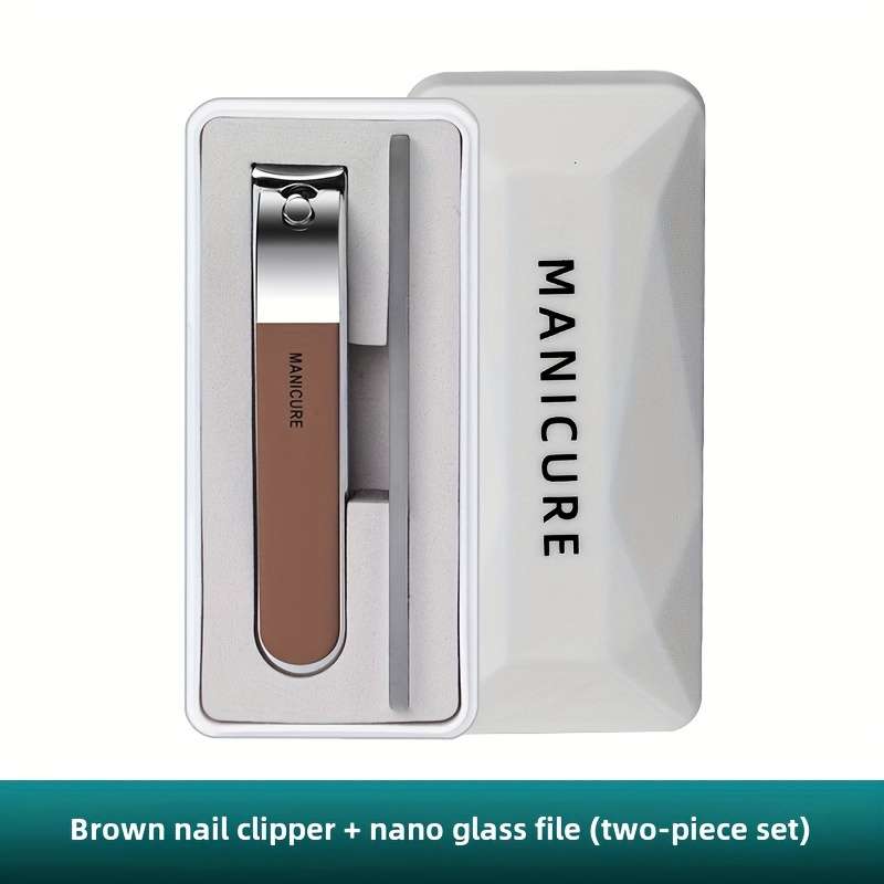 2pcs Classic Stainless Steel Nail Clippers and Nail File Set with Storage Case Sharp Concave E