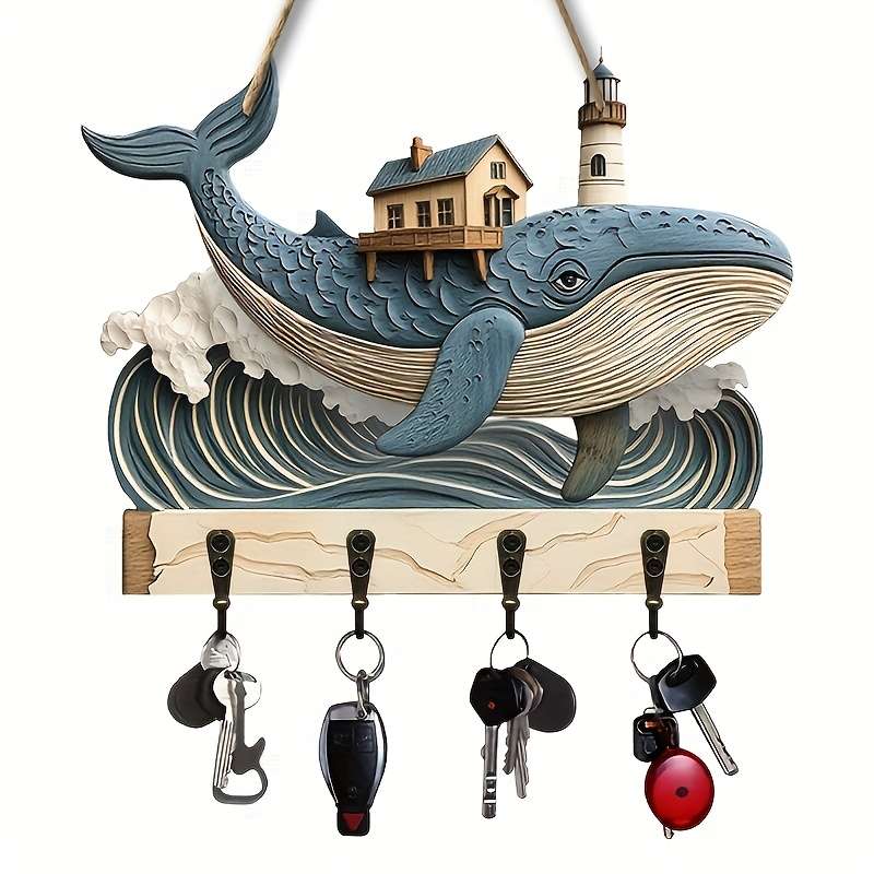1pc animal theme whale home wooden key hanger key storage with hooks four-season multi-functional