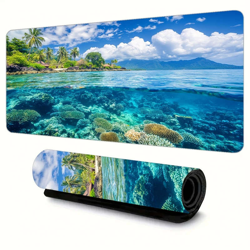 1pc 30x80cm Rainforest Coral Reef Scenery Mouse Pad Fresh Colors Stylish Durable Desk Accessory
