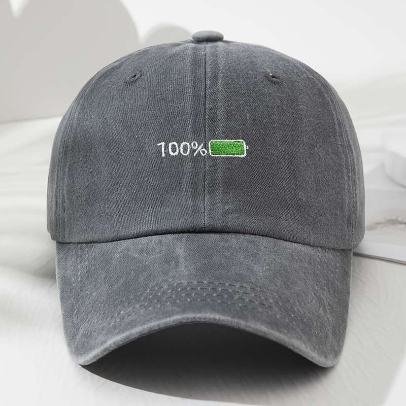 1pc Vintage-Style 100% Battery Embroidered Baseball Cap Adjustable Lightweight Polyester Dad Hat