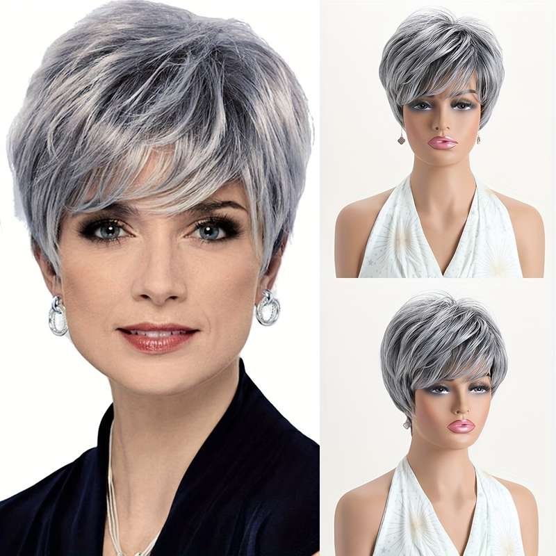 1Pc Silvery Gray 25.4cm Fashion Design Wig