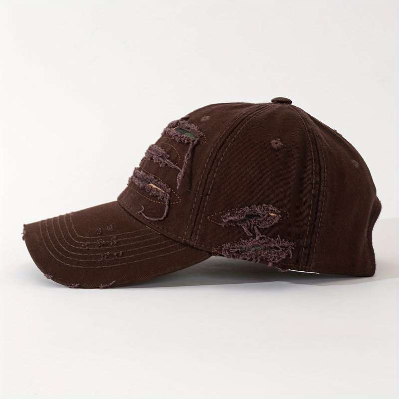 1pc Embroidered Distressed Cotton Baseball Cap Sun Protection Frayed Dad Hat with Embroidery Ad