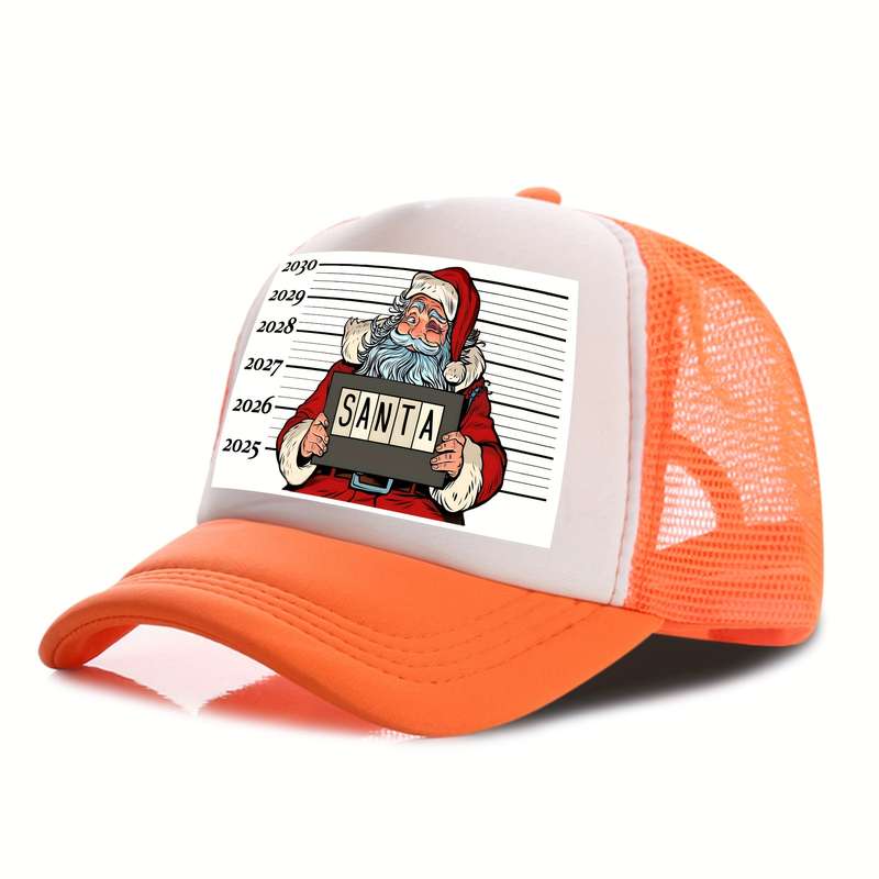 1pc Christmas Santa Print Trucker Cap for Men 100% Polyester Funky Style Woven with Hand Wash