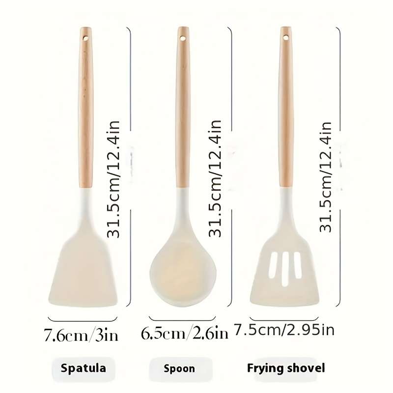 3pcs Silicone Kitchen Utensil Set Heat-resistant Food Grade Spatula Spoon and Flipper with G
