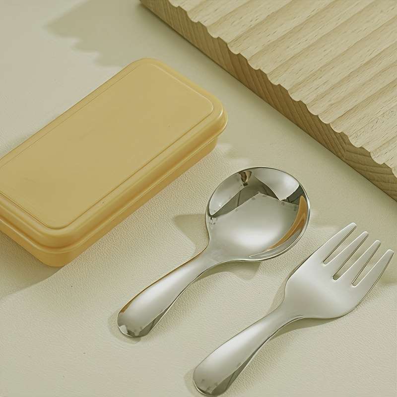 3pcs Set Stainless Steel Short Handle Spoon and Fork Portable Teaspoon for Milk Powder Ice Cr