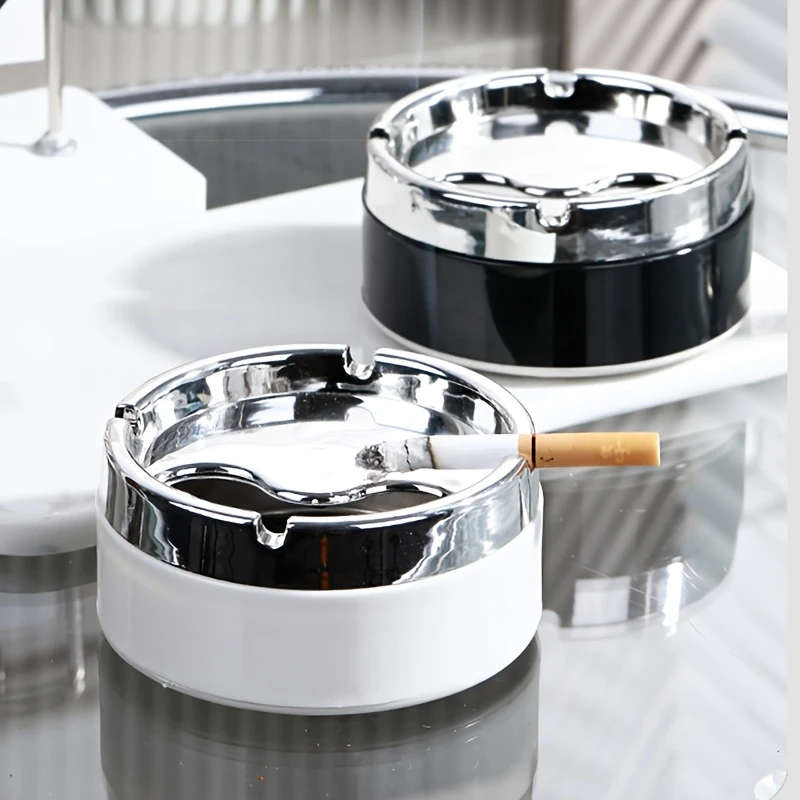 1pc Modern Stainless Steel Ashtray with Rotating Lid Smokeless Odorless Ideal for Home Office Desk