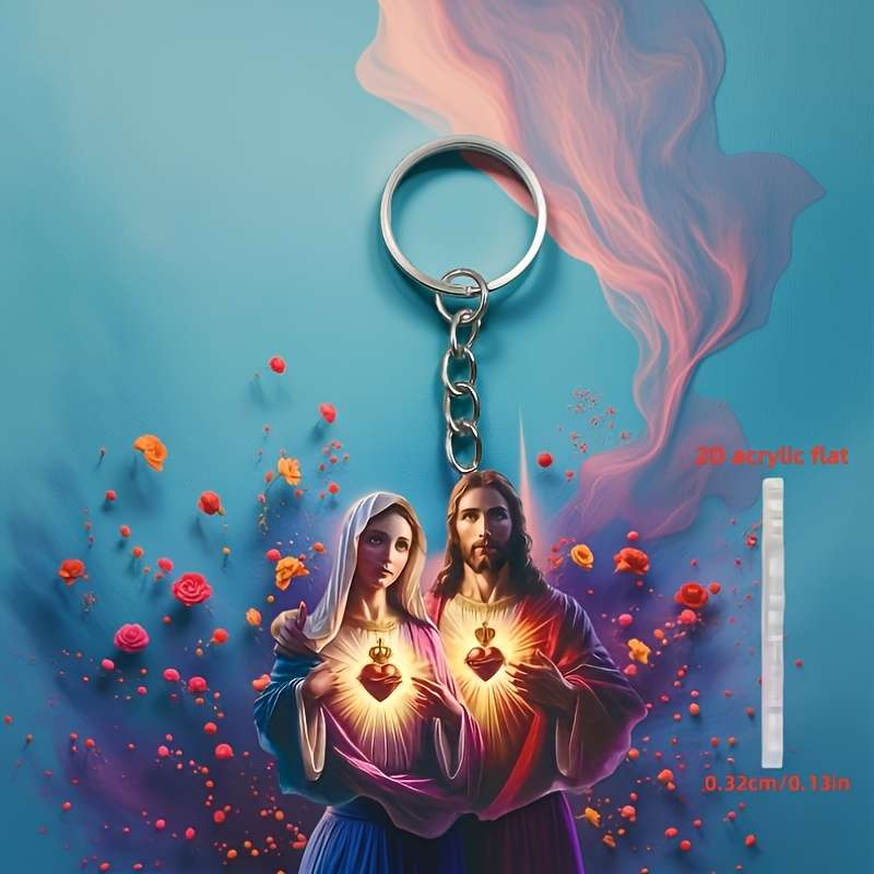 1pc 2D Flat    Acrylic Holy Family Keychain Vibrant Sacred Heart Design Durable Flat