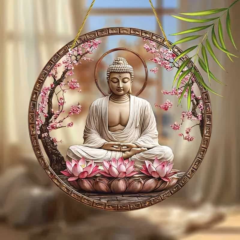 1pc 2D Flat   Acrylic Buddha Garden Garden Suncatcherss 22.86cm x 22.86cm Stained Window Han