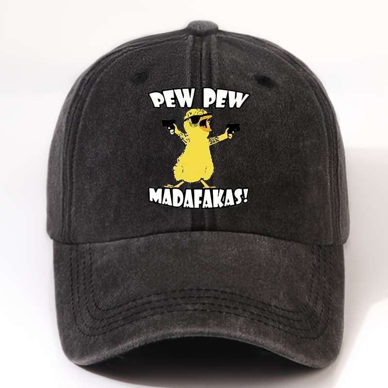 1pc EOXF Adjustable Washed Baseball Cap Breathable Casual Hat with PEW PEW MADAFAKAS Print Fash
