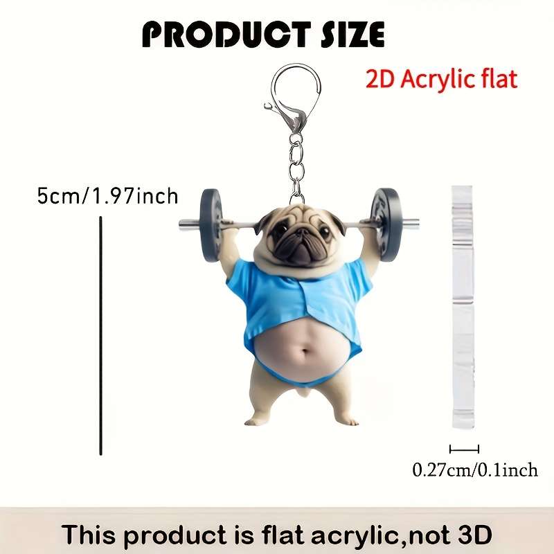 1pc 2D Flat   Keychain A Cute Pug  Acrylic Keychain Adorable Flat Key Ring Ornament Suit