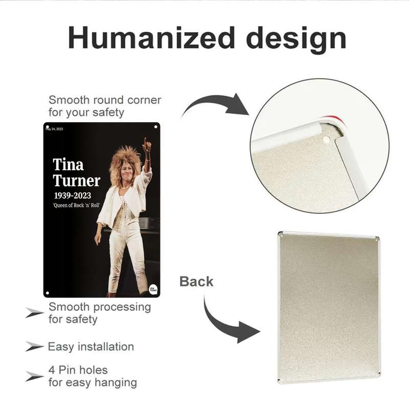 1pc 2D Flat  Tina Turner Tribute Metal Wall Art Pre-Drilled Holes Weather-Resistant Iron Si