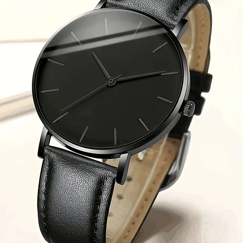 2pcs set Men's Simple Black Quartz Watch Bracelet Set Color sent randomly