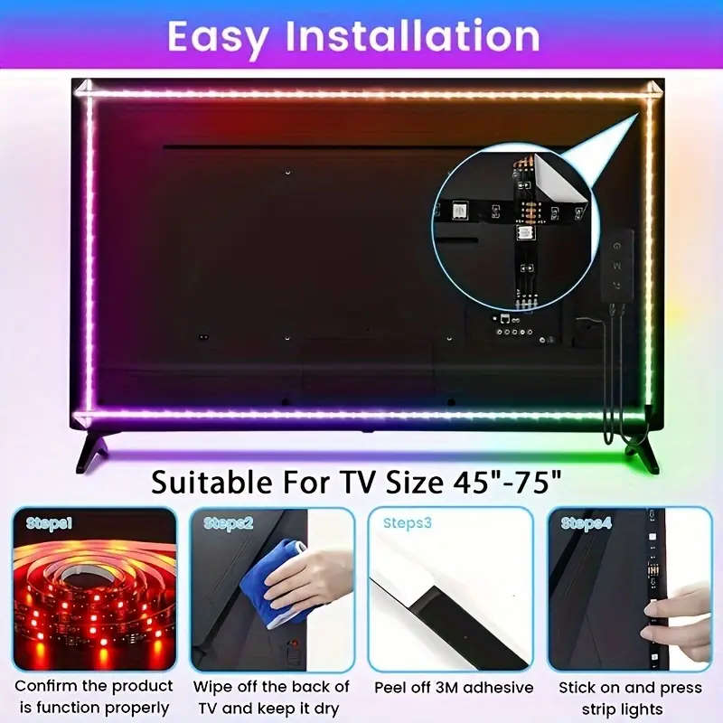 5V USB charging Rgb LED Strip Lights with 44 Keys, USB power supply EASY to INSTALL, 5 METER