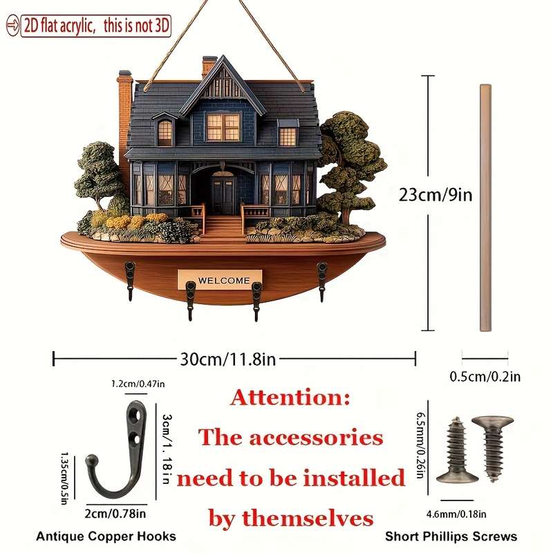 A Simple And Colorful Wooden Key Holder for a Country Villa Measuring 29.97 X 22.86 cm Designed in
