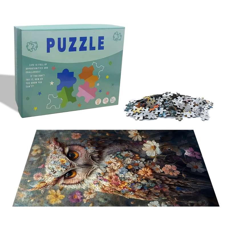 1000pcs Jigsaw Puzzle for Adults Families Owl in Flowers Design Interlocking Pie