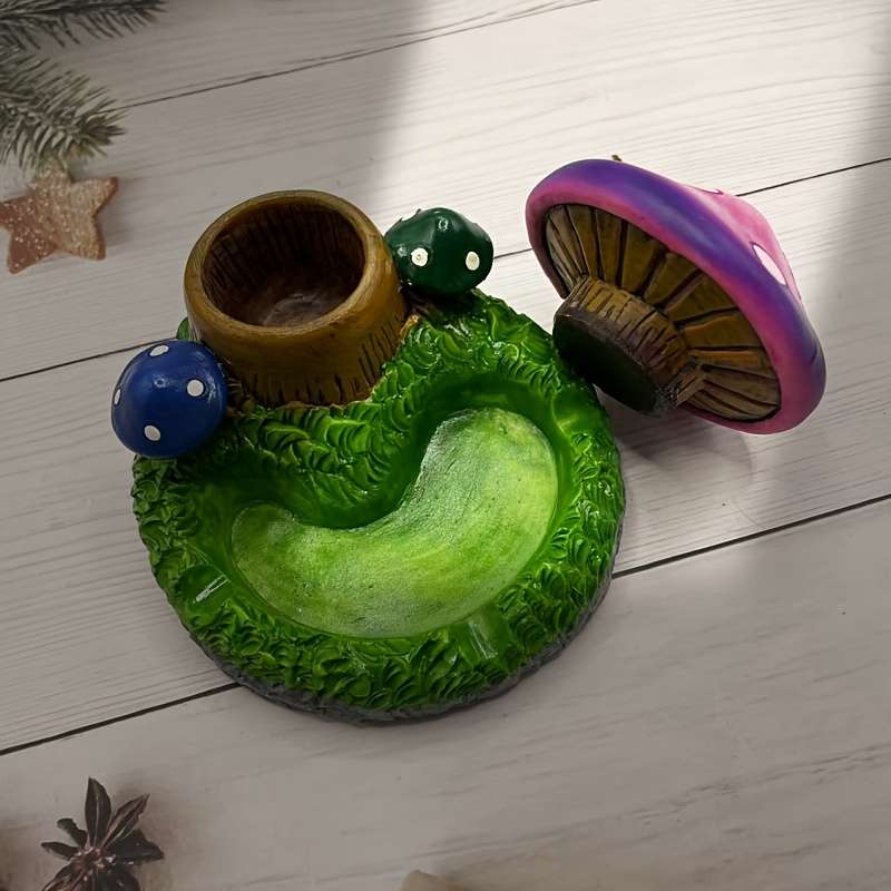 1pc Whimsical Mushroom-Shaped Resin Ashtray with Lid C Handcrafted Unique Design for Indoor Outd
