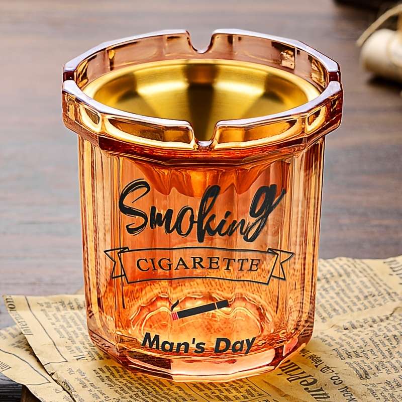 1-Pack Household Ash Tray with Stainless Steel Funnel Anti-Fly Ash Lid Windproof Fashionabl