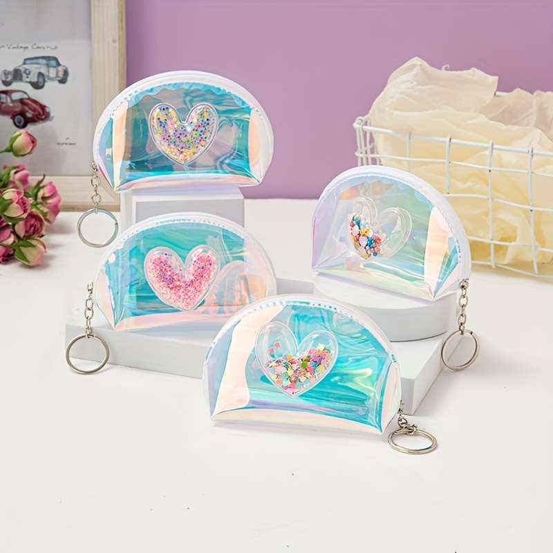 1pc Adorable Synthetic Sequin Coin Purse Portable Colorful Laser Design Cute Mini Wallet