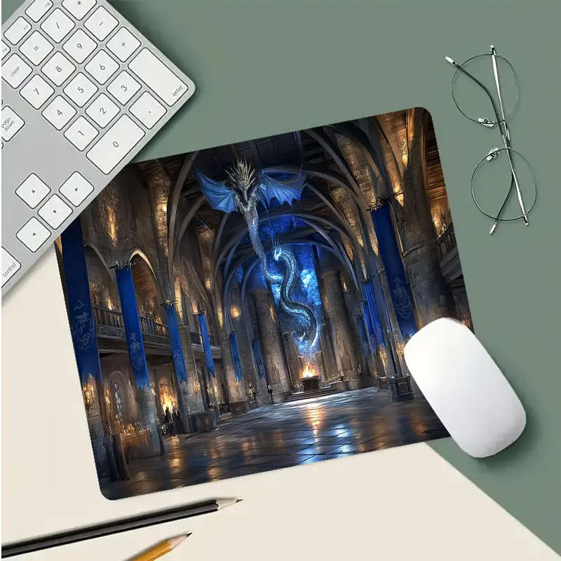 1pc 21x26cm Castle Dragon Rubber Non-Slip Mouse Pad Suitable for Office Study and Gaming