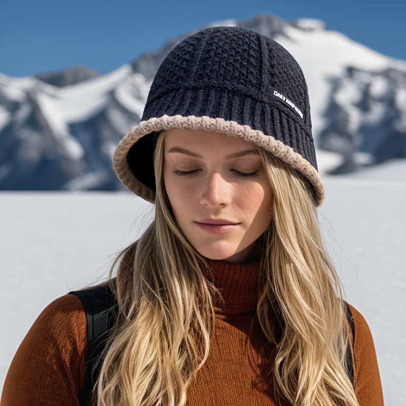1pc Women'S Acrylic Knit Fisherman'S Hat Lightweight Fitted Solid Color Urban Style Hand