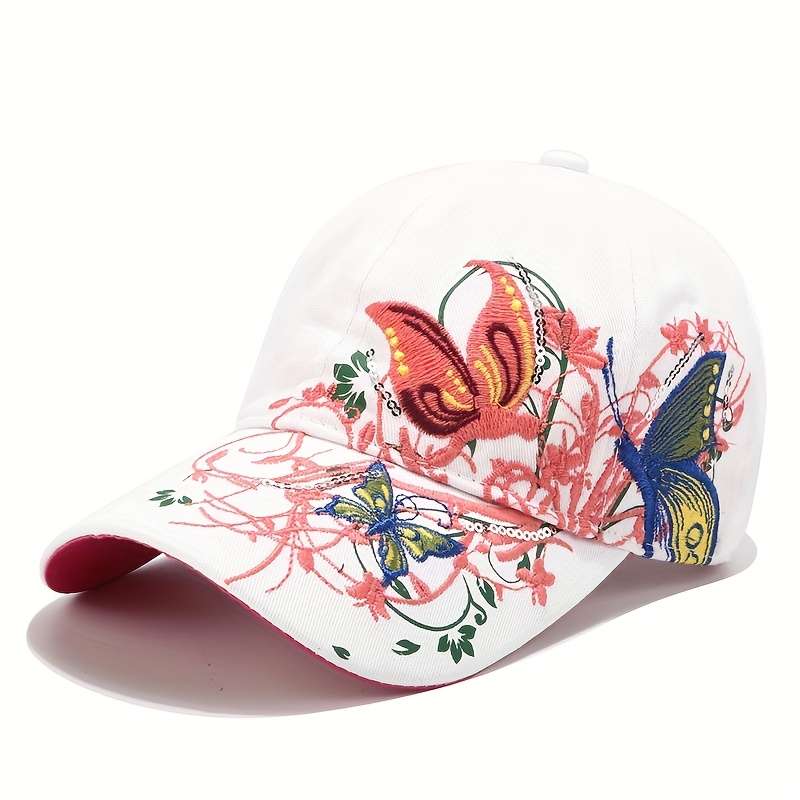 1pc Women's Summer Fashion Baseball Cap with Vibrant Butterfly Embroidery Adjustable Sun Protectio