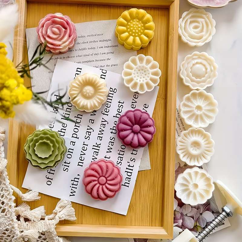 6pcs set of chrysanthemum and rose mooncake molds hand-pressed non-stick mung bean ice cream