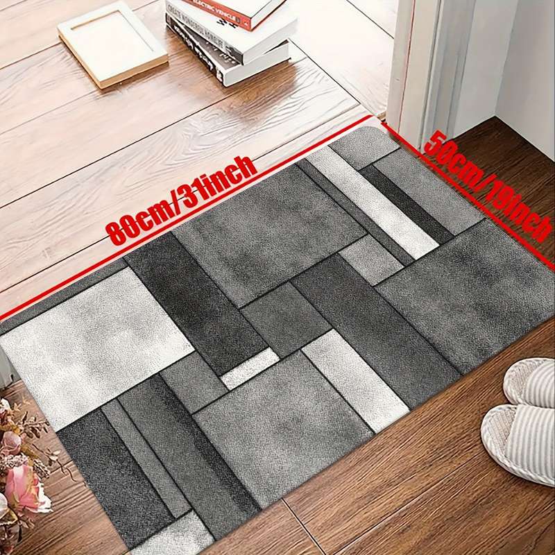 1Pc Gray And White Geometri Square 50x80cm 19.68x31.49inch Floor Mat