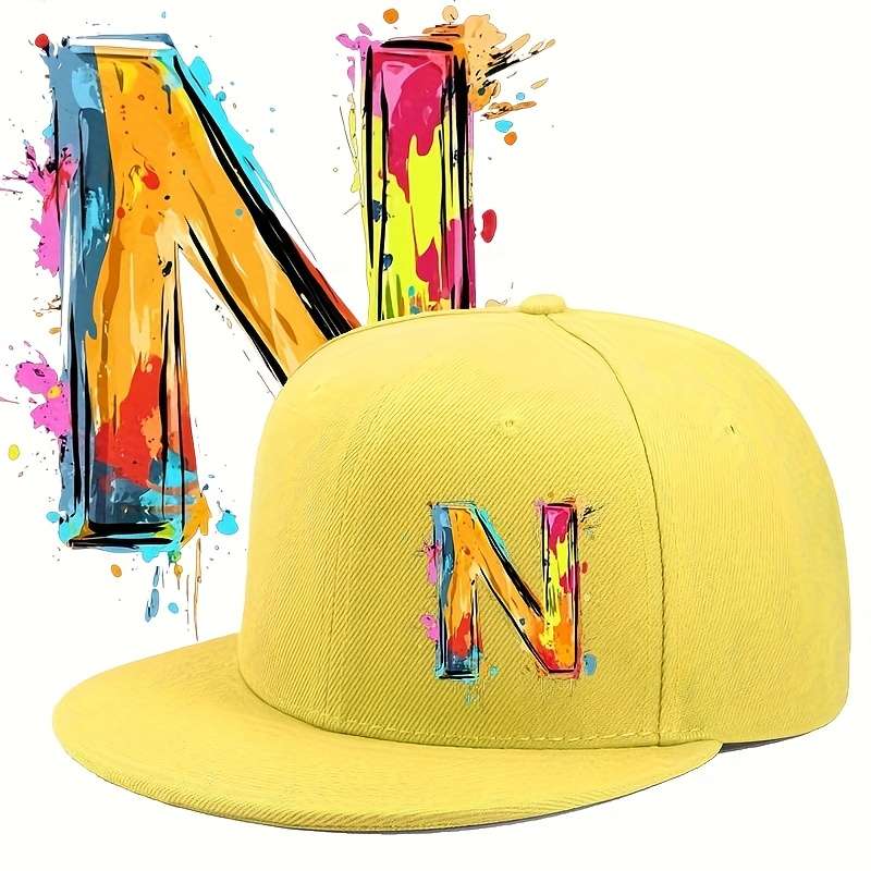 1pc Urban Graffiti Letter N Baseball Cap Adjustable Sun Protection Woven Flat Brim Hat for Men