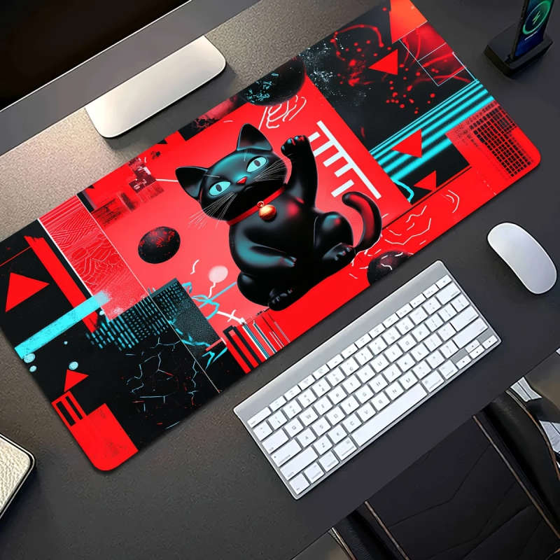 1pc 30x60cm Cyber Cat Geometric Mouse Pad Trendy Creative Durable Office Desk Accessory Suitable