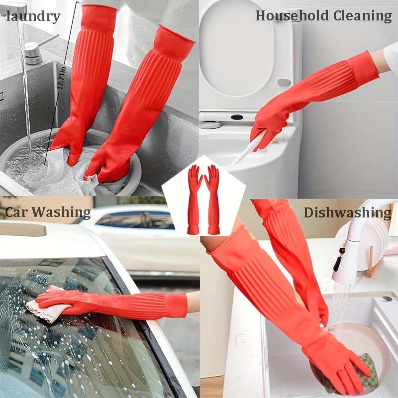 3 Pairs Red Orange Size L Palm 9cm Household Cleaning Gloves
