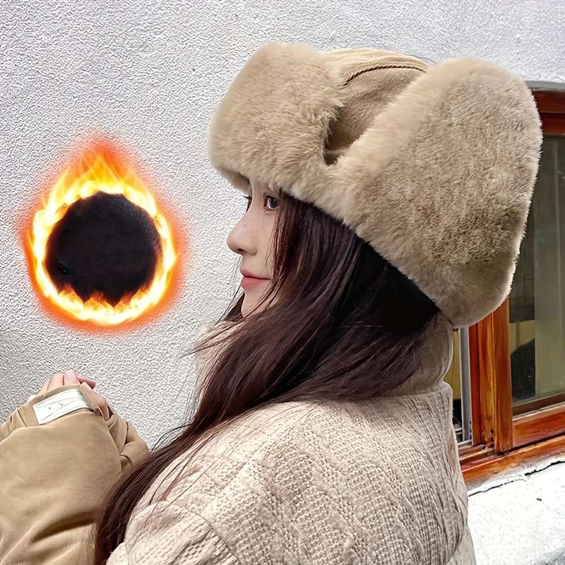 1pc Unisex Bomber Hat with Earflaps 100% Polyester Winter Pilot Cap Lightweight Knit Non-Stretc
