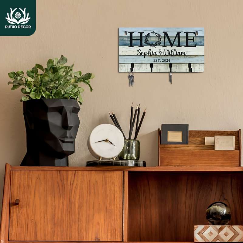 Putuo Decor Customizable Wood Key Holder Wall SignPersonalized Home Key Rack with Names  Establi