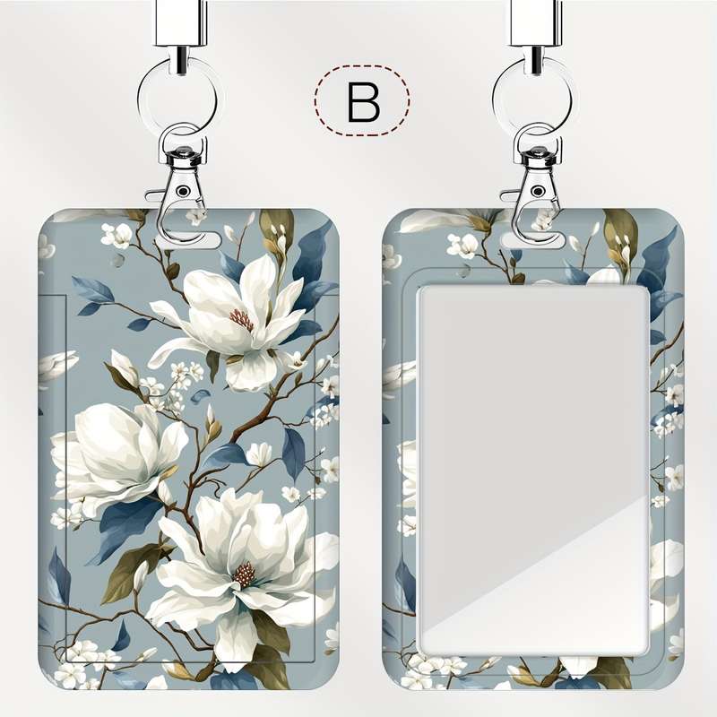 1pc A Card Holder for Doctors And Nurses Featuring a White Magnolia Flower Design Suitable for Bus