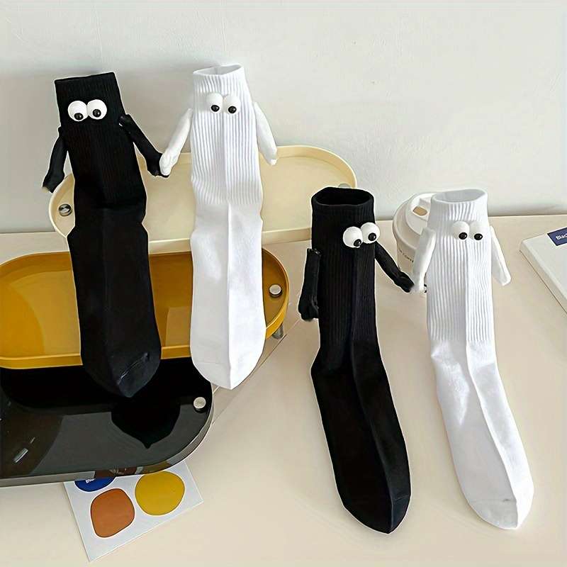 2 Pairs Black And White One Size High Elastic Socks