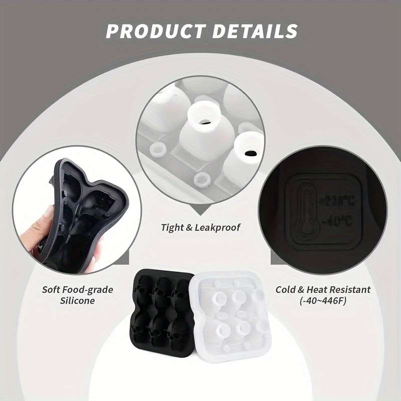 6-Grid Skull Ice Cube Mold Silicone Skull Ice Tray Halloween Ice Cube Mold Jelly Candy Ice