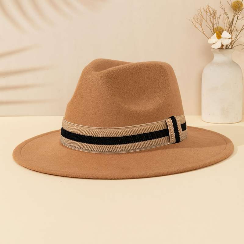 1pc Chic Women'S Fedora Hat with Striped Band Perfect for Outdoor Events Casual Wear And Parties