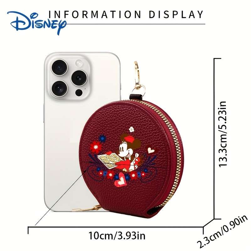 1pc Disney Mickey Minnie Mouse Mini Coin Purse Multi-Color Round Wallet with Keychain Secure