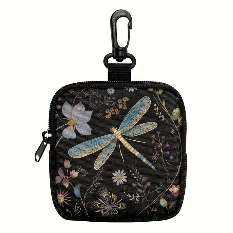 1pc Multi-Pocket Zippered Wallet Coin Purse Chic Floral Dragonfly Print Hanging Purse with Key