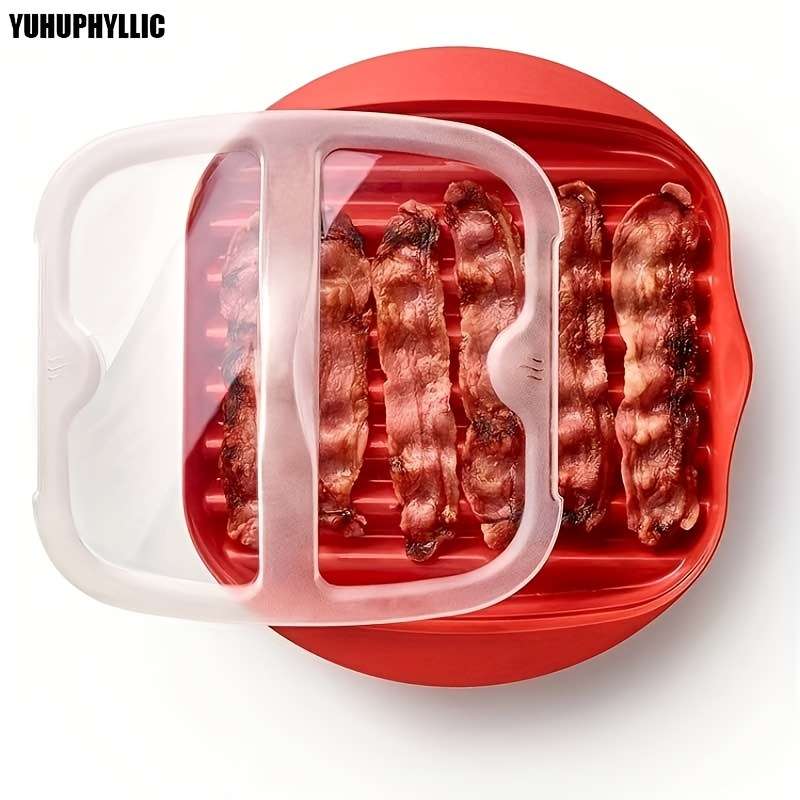 1set YUHUPHYLLIC Microwave Bacon Cooker with Lid PP Material Dishwasher Safe Splatter-Free B