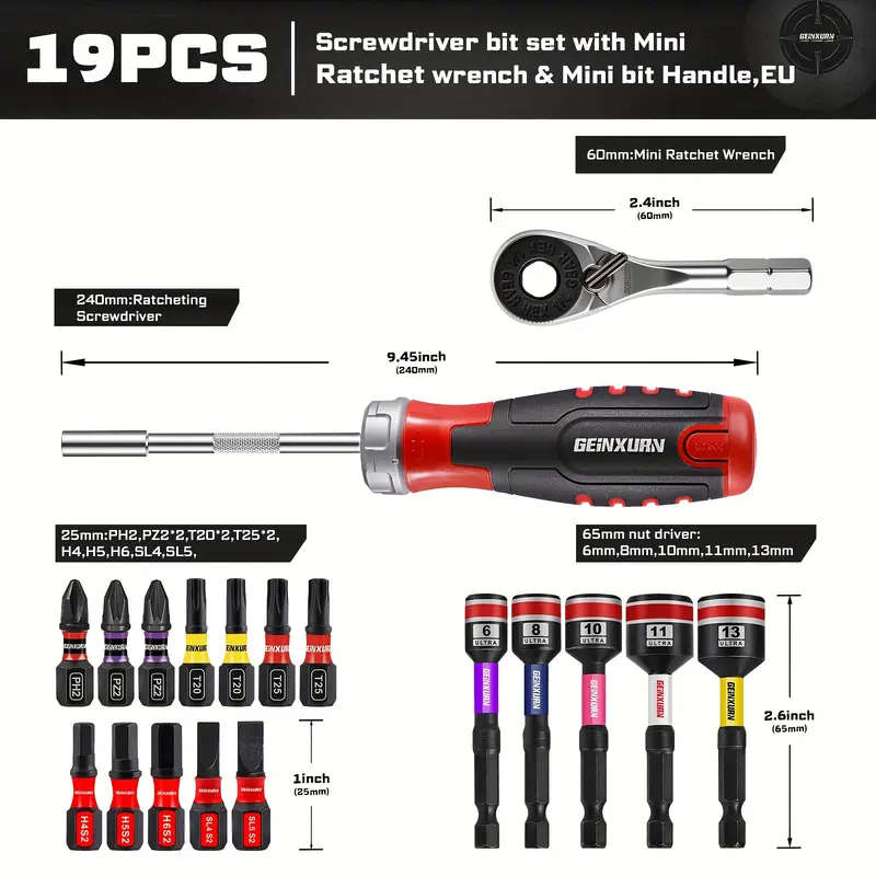 19-Piece Ratchet Screwdriver Bit Set