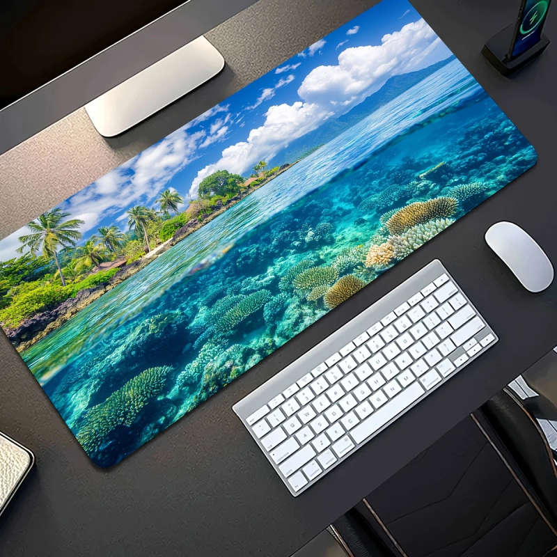 1pc 30x80cm Rainforest Coral Reef Scenery Mouse Pad Fresh Colors Stylish Durable Desk Accessory