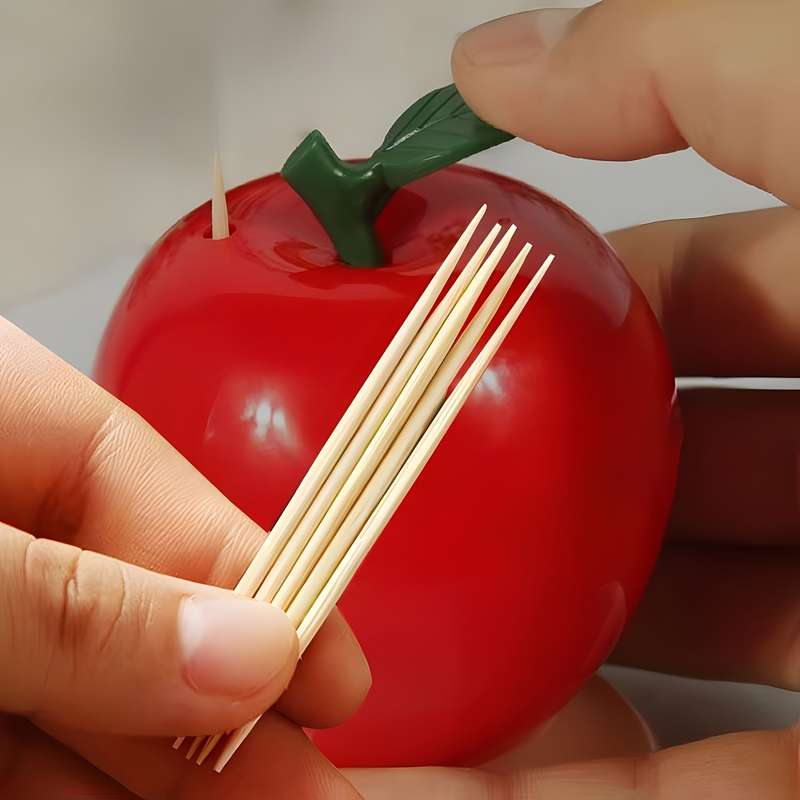 1pc Charming Red Apple-Shaped Toothpick Holder with Automatic Dispenser Realistic Design Perfect
